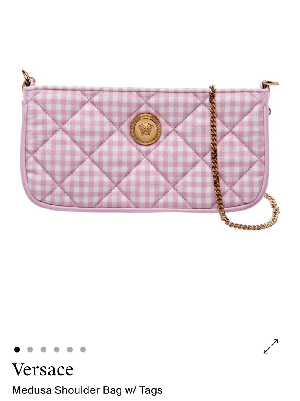 Versace Pink Gingham Quilted Medusa Chain Shoulder Bag